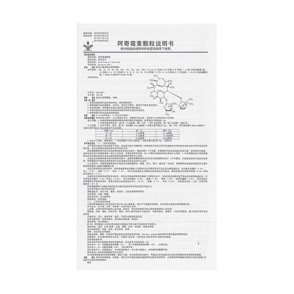 阿奇霉素颗粒(阿奇霉素颗粒)_说明书_作用_效果_价格