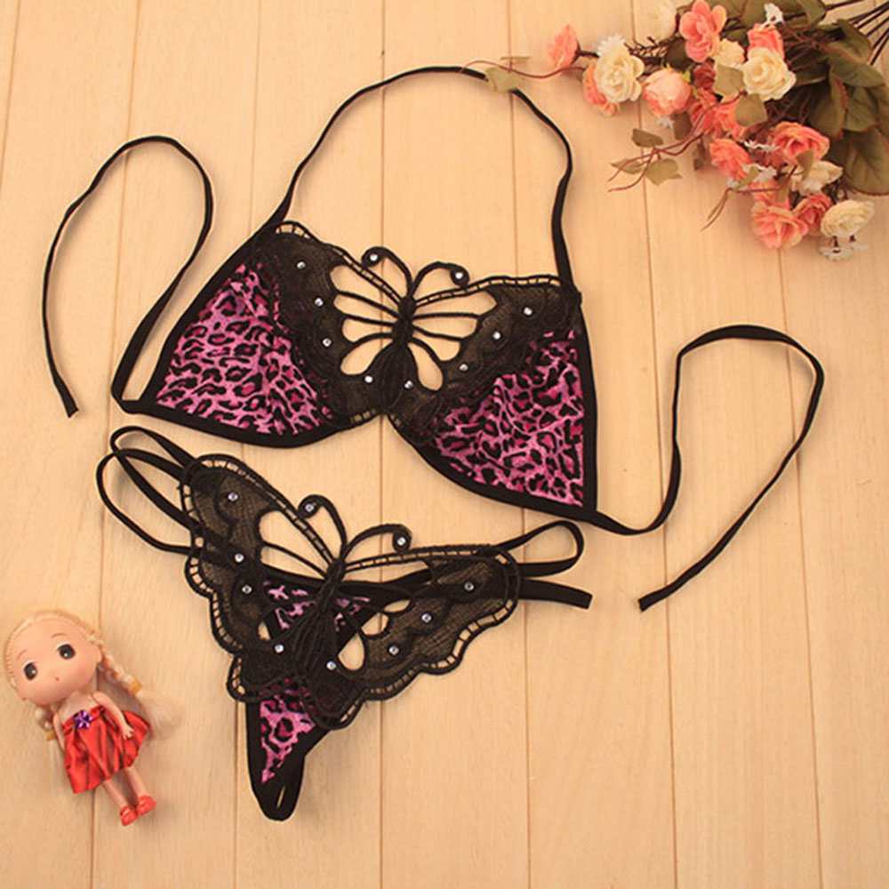 女士内裤大蝴蝶结比基尼三点式(紫豹纹)