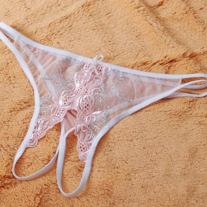 私尚 情趣内衣透明蕾丝薄纱开裆小内裤 (2026 粉色)