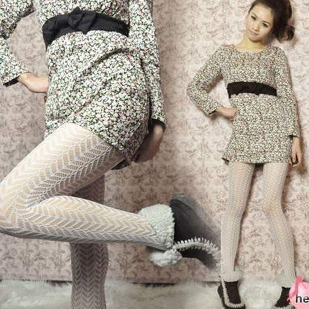 私尚 情趣内衣 麦穗图案 白色复古风网袜