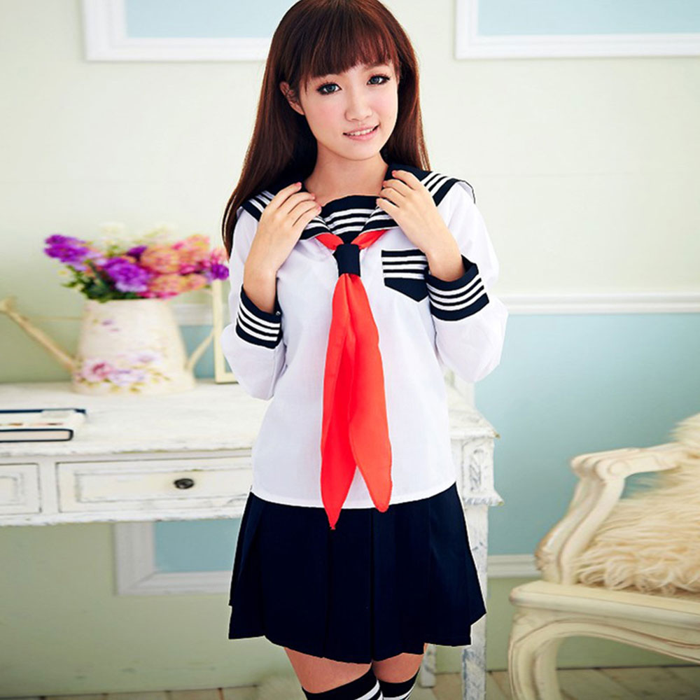 蝶然 情趣内衣 纯情日系少女学生校服(8001 白色长袖)提增魅力,点燃