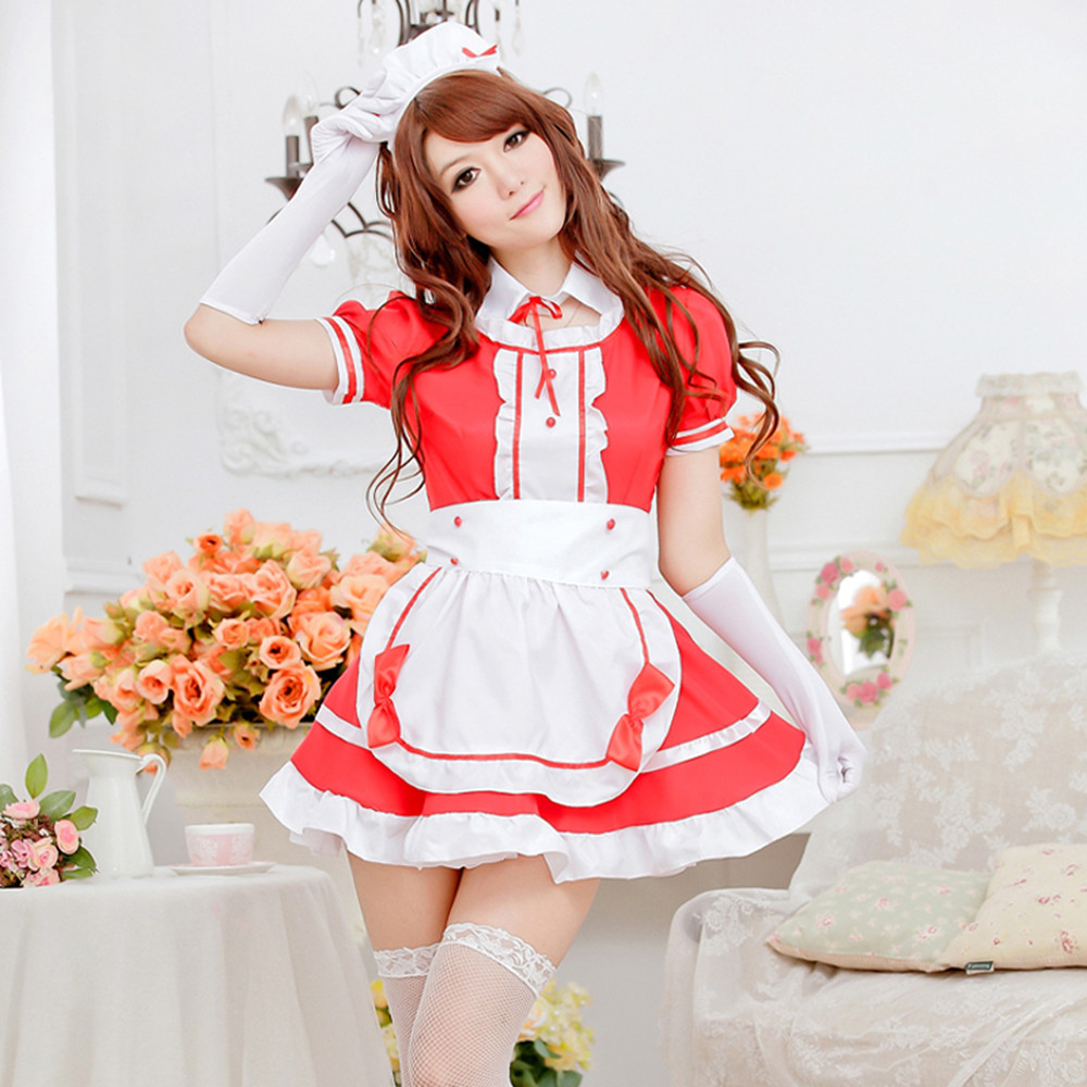 snsike 红色蕾丝女佣套装(m码)