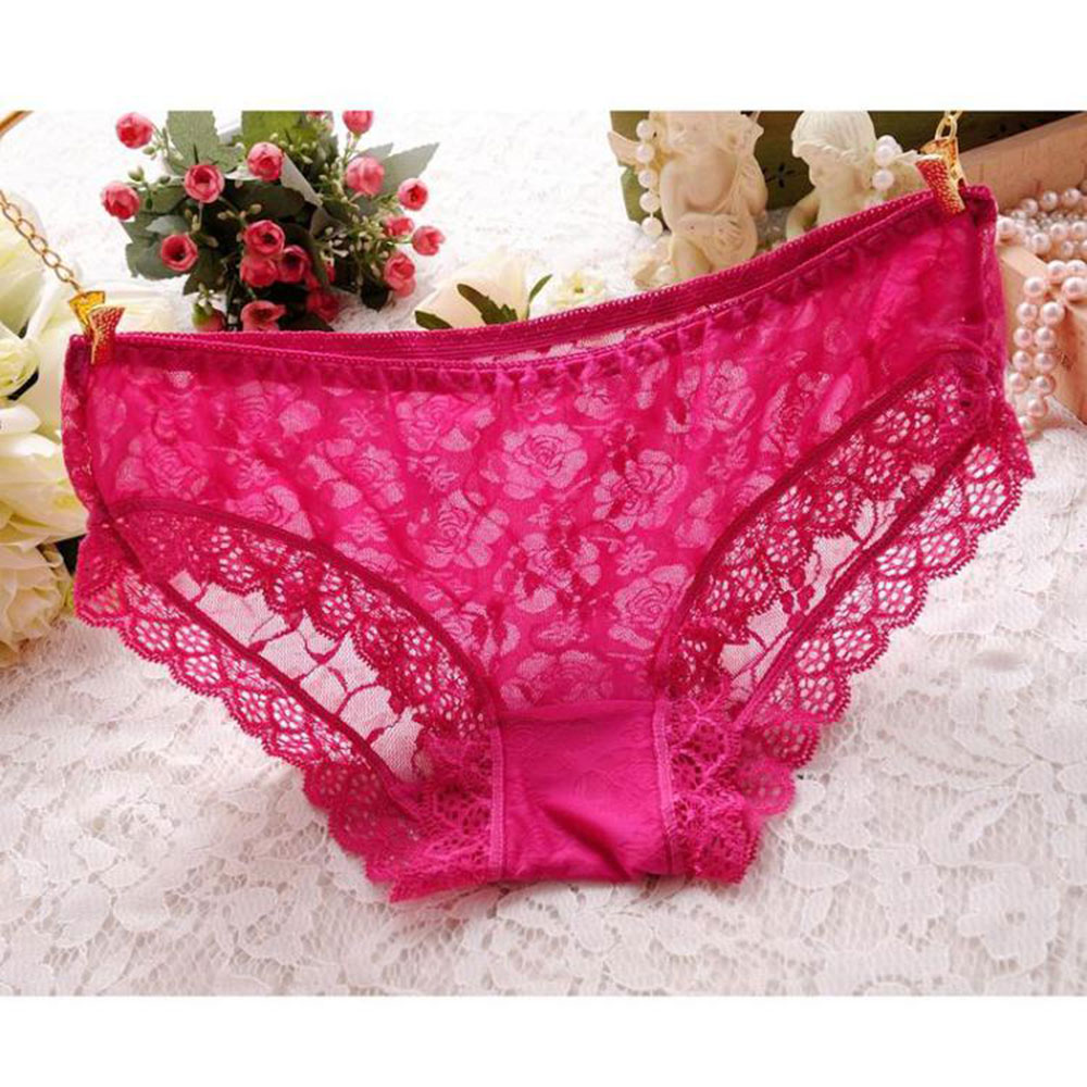 asanall 透明蕾丝 低腰无痕提花内裤9015(玫红色)