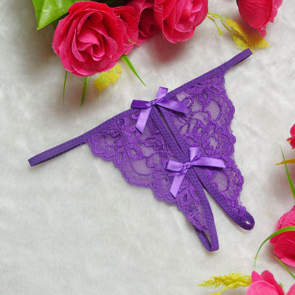 温婉灵秀 情趣内裤 蕾丝蝴蝶型丁字裤(紫色)