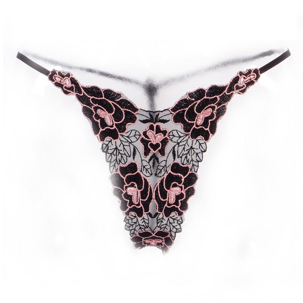 lure loli 绣花内裤 性感情趣无痕丁字裤(黑色)