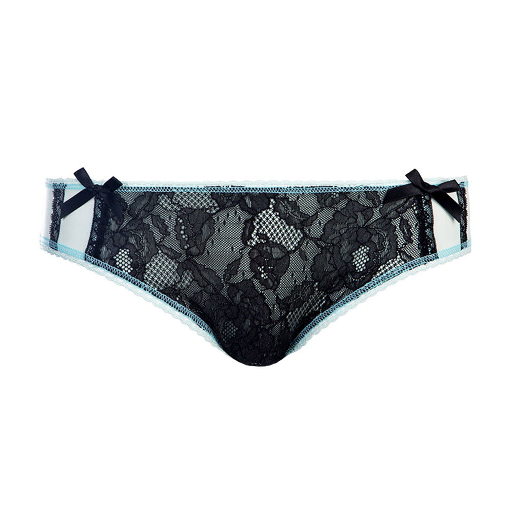 花朵美 情趣内裤 蝴蝶结透明拼色蕾丝低腰三角裤(浅蓝色)