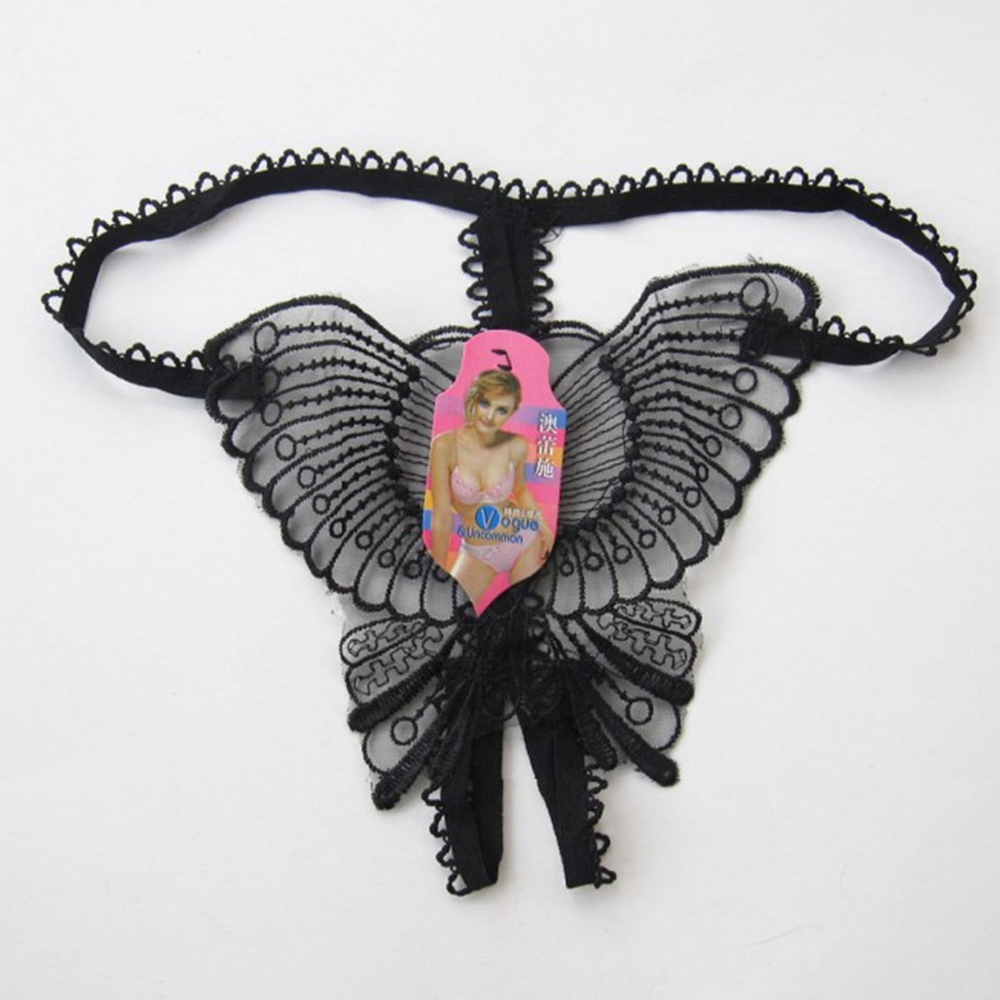 美兰琪 情趣内衣 女款性感立体蝴蝶开档内裤(黑色)