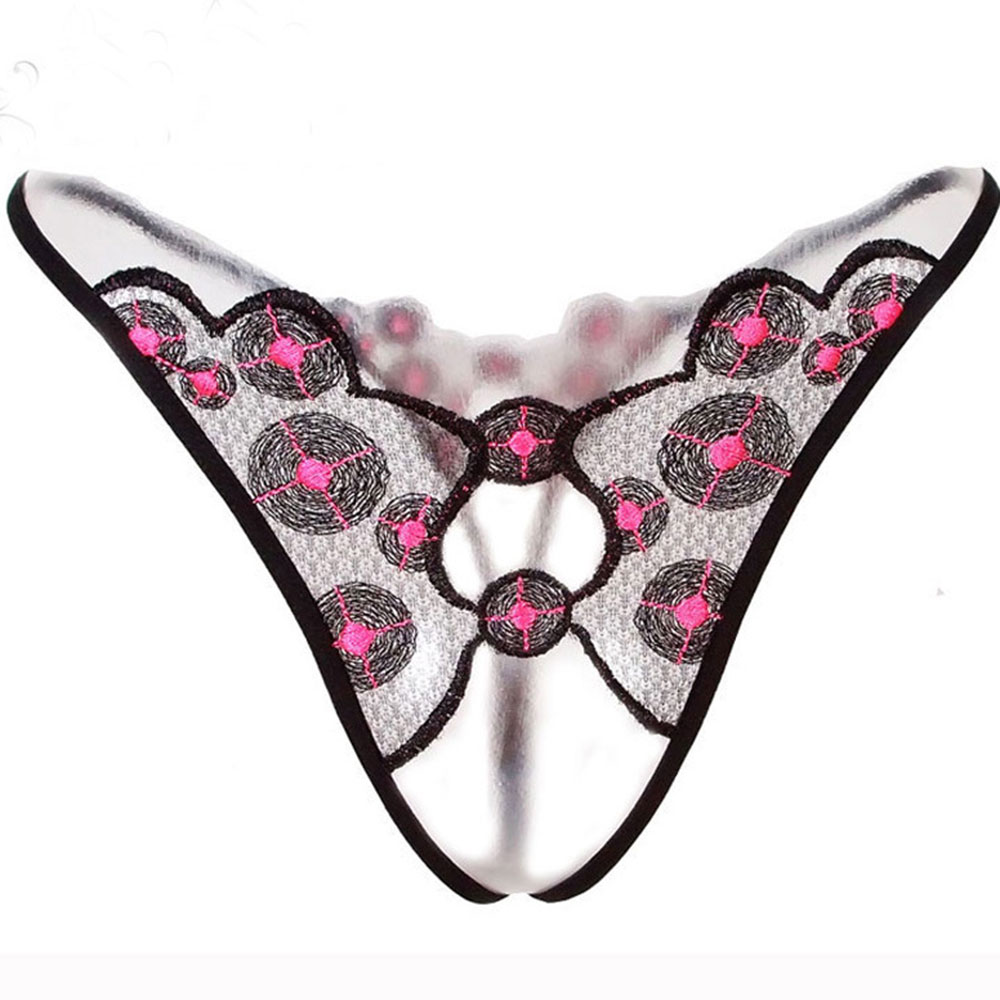 飘雪莲 透视蕾丝t字裤 2029 玫红点点 s码