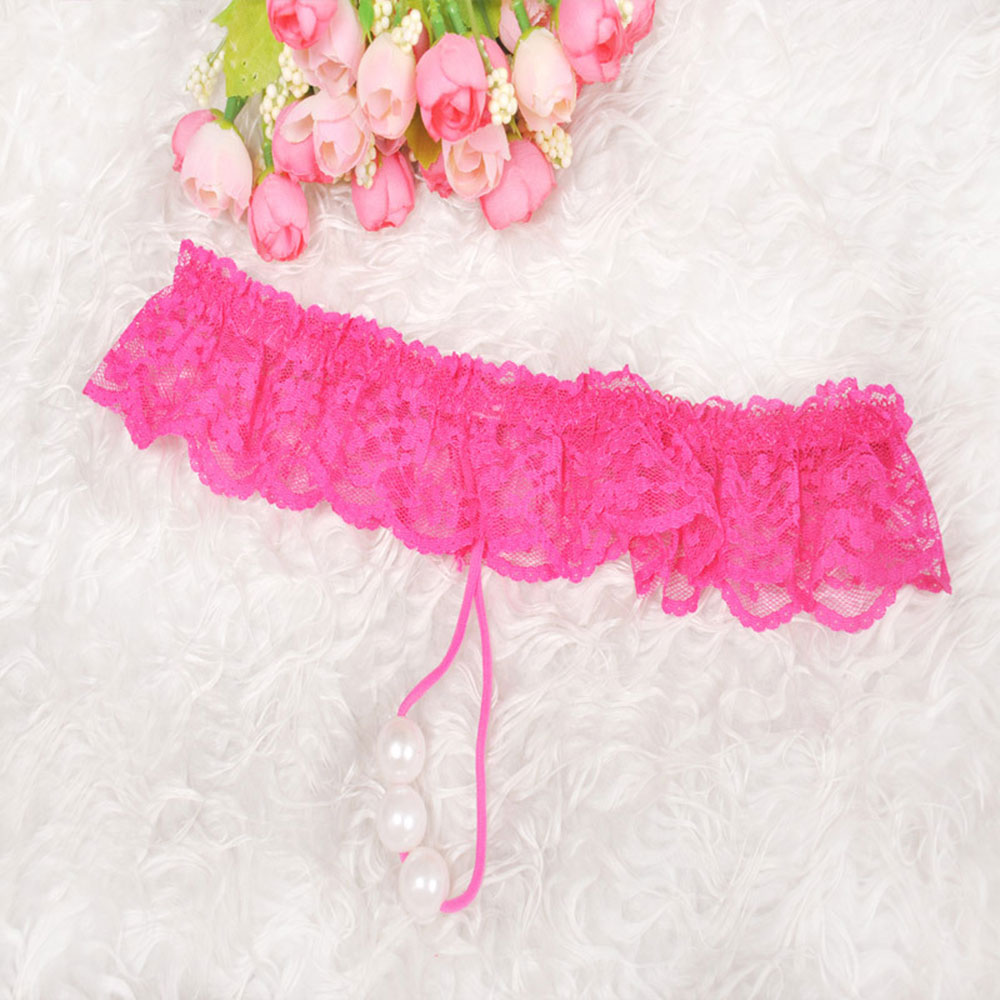 夜の惑 透明蕾丝 珍珠按摩透视内裤(玫红色 s码)