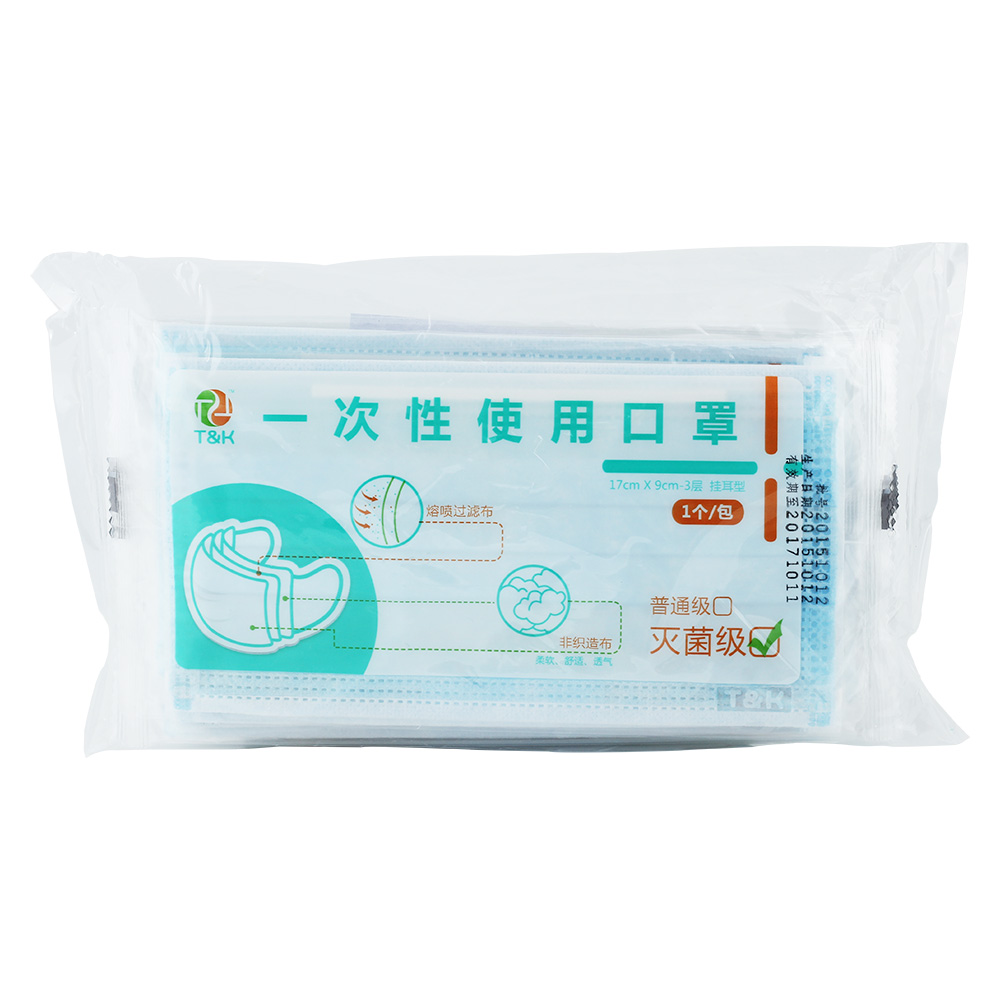 一次性使用口罩(t&k)可用于普通环境下的一次性卫生护理,或者致病性微